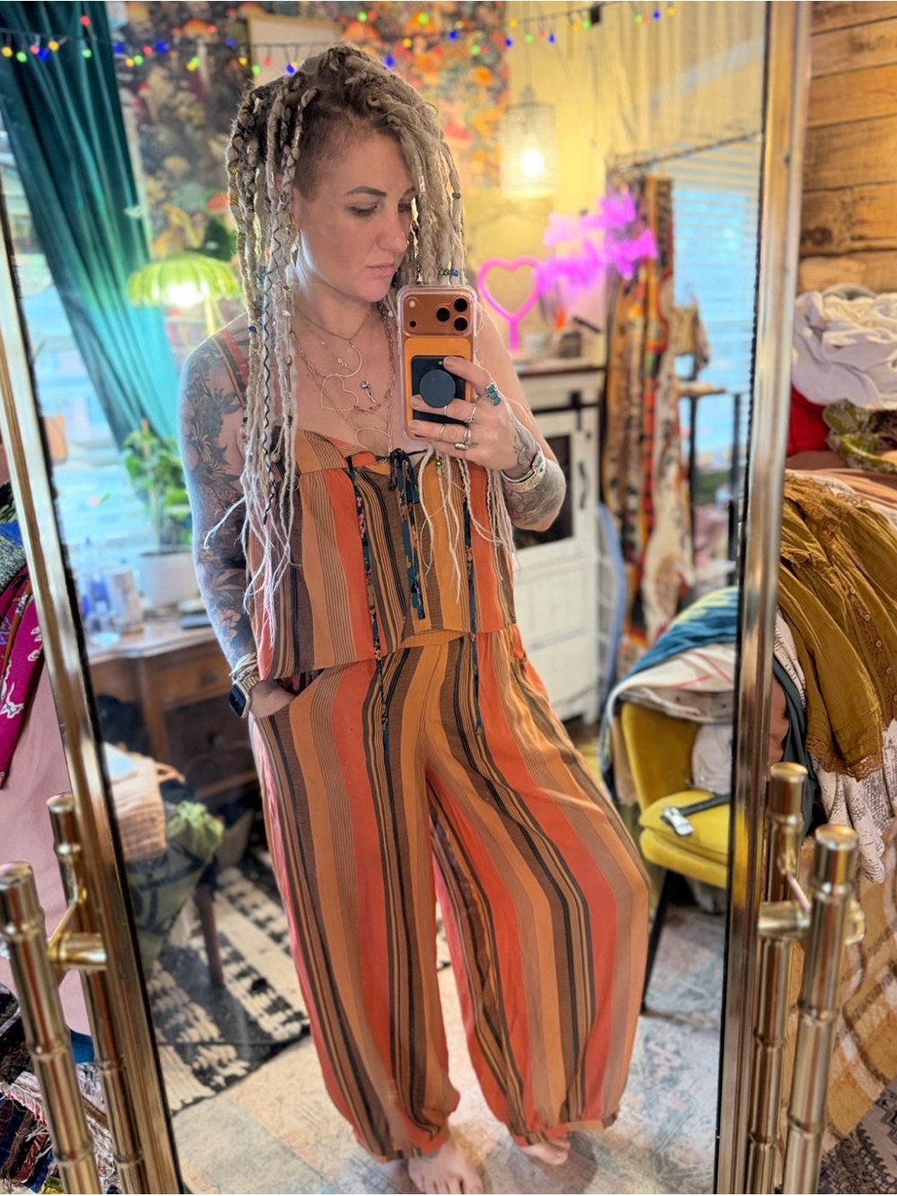 NATURAL LIFE Orange Striped Wide-Leg Jumpsuit